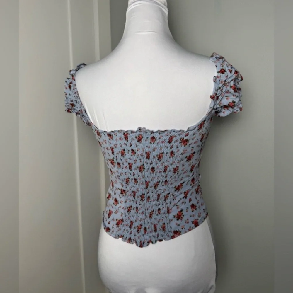 Reformation Bev Ruffle Top in Petunia Blue